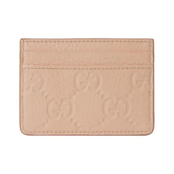 GUCCI Grained Leather Card Holder Women's Light Pink