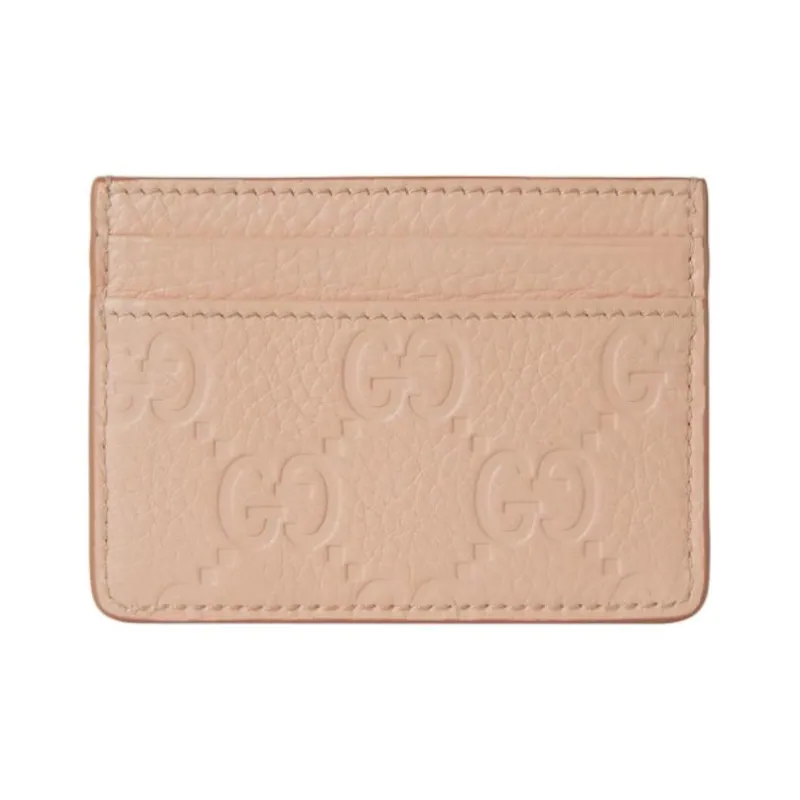 GUCCI Grain Leather Card Holder Women's Light Pink-0