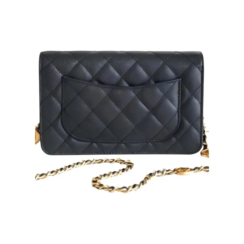 CHANEL 24A WOC Gold Coin On Chain Leather Crossbody Bag Women's Black-2