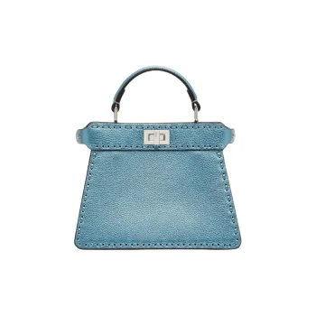 FENDI Peekaboo ISeeU Calfskin Shoulder Bag Crossbody Bag Handbag Small Size Women's Blue