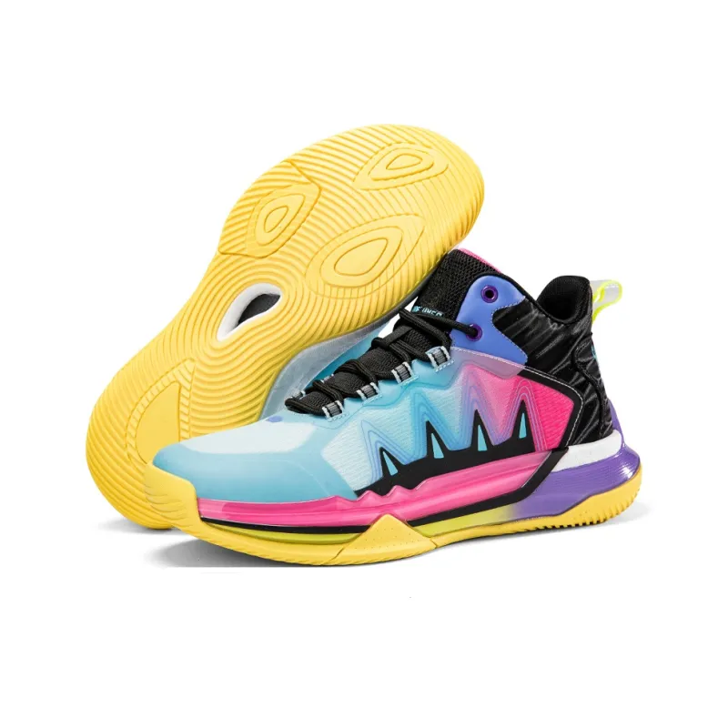 ANDEZHANMUSI Basketball Shoes Unisex High Top Iridescent Black/White Black Blue/Green Black Purple-3