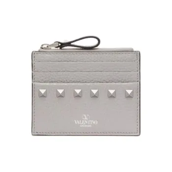 Valentino Grain Calfskin Card Holder Women's Gray