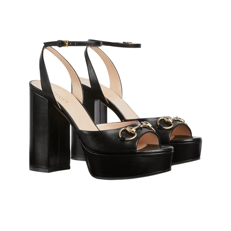 GUCCI Horsebit Strap Sandals 8.3cm Women's Black-1