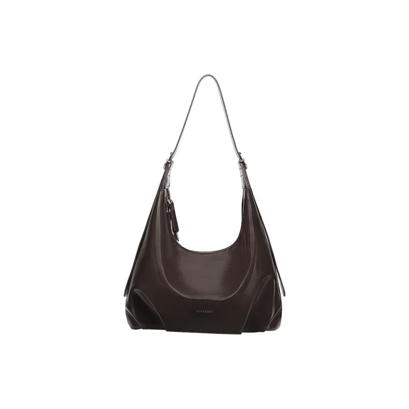 Tanita West Cow Leather Tote Shoulder Bag Crossbody Bag Large Size Women's Chocolate Brown-0