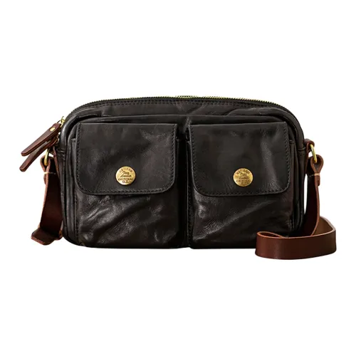 Back Step Top Grain Cow Leather Shoulder Bag Crossbody Bag Unisex Black