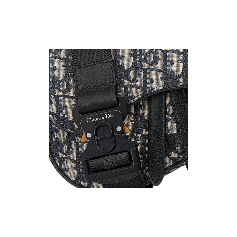 DIOR Leather Textile Saddle Bag Shoulder Bag Crossbody Bag Sling Bag Fanny Pack Mini Men's Blue-4