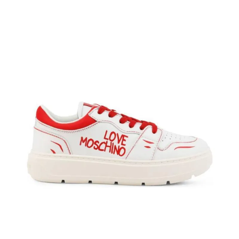 LOVE MOSCHINO Low Top Skateboard Shoes Women's White Red-1