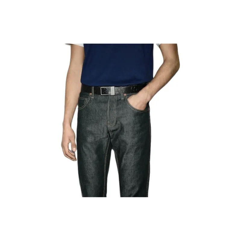 GUCCI Leather Belts Men's Black Width 3.5cm-3