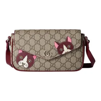 GUCCI Coated Fabric Shoulder Bag Mini Women's Deep Red & Brown