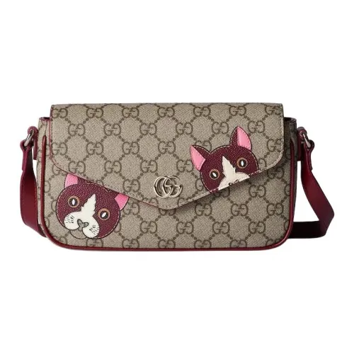 GUCCI Coated Fabric Shoulder Bag Mini Women's Deep Red & Brown