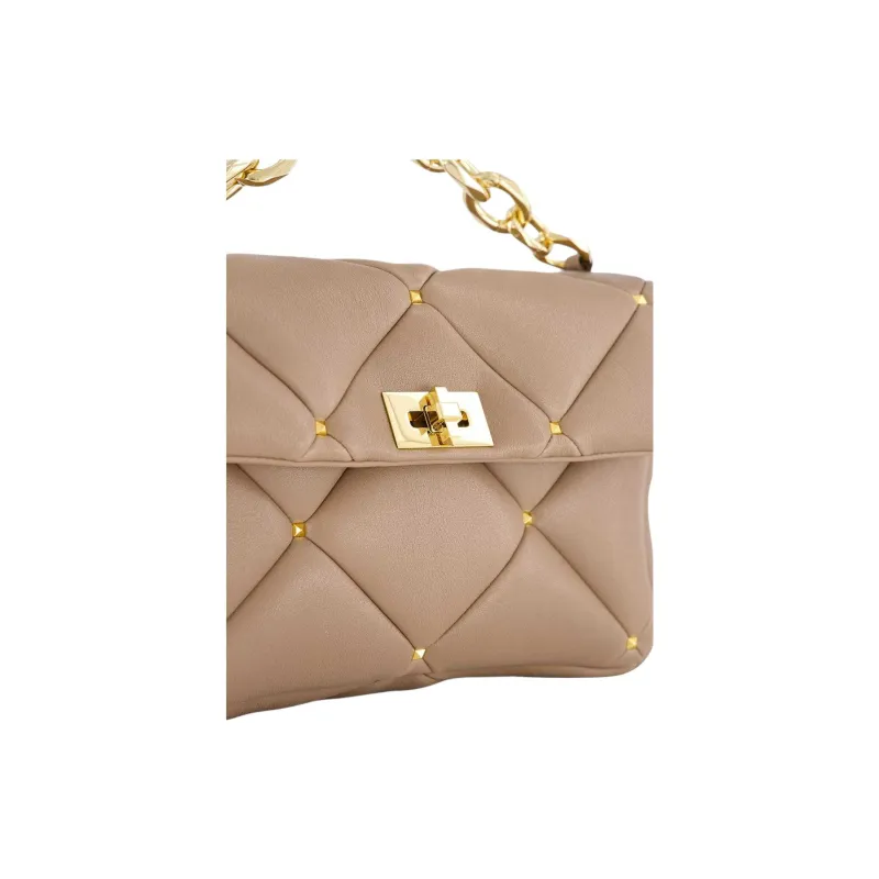 Valentino GARAVANI Calfskin Shoulder Bag, Crossbody Bag, Handbag Women's Beige-5