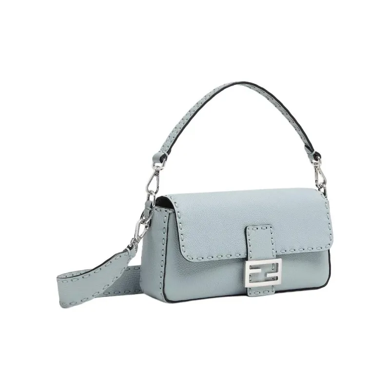 FENDI Baguette Calfskin Shoulder Bag, Crossbody Bag, Handbag Medium Size Women's Light Blue-1