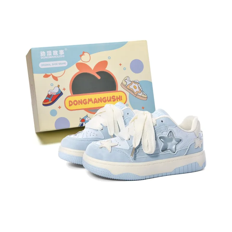 Anime Story Abrasion Resistant Lightweight Slip Resistant Low Top Skateboard Shoes Women's Cream Blue Box Included-0