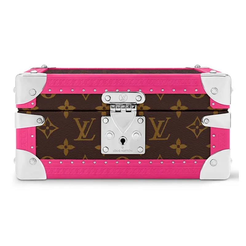 LOUIS VUITTON Monogram Coated Canvas Jewelry Storage Box Women's Brown & Fuchsia-0