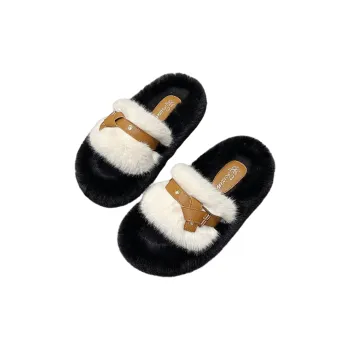 FGHGF Fuzzy Slippers Fall And Winter New Arrival Fashion Platform Slide Slipper With Soft Sole Cotton Slipper