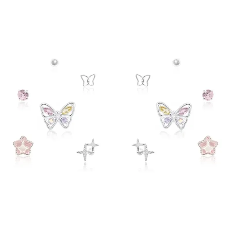 Muyan Alloy Butterfly Heart Stud Earrings Set Women's-5