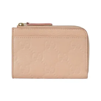 GUCCI Grained Leather Card Holder Women's Light Pink