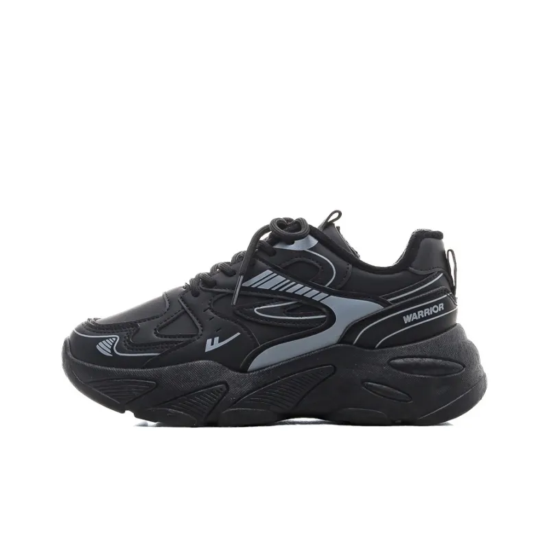 Warrior Warm Cushioning Coverage Height Increasing Wear Resistant Slip Resistant Low Top Chunky Sneakers Women's Black-0