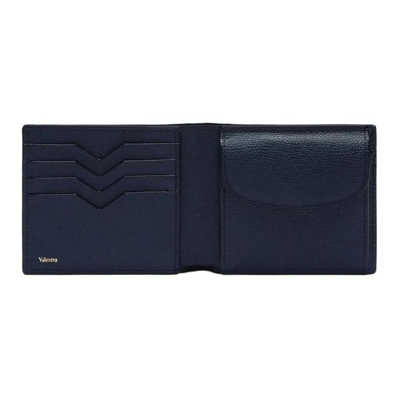 Valextra Pocket Grain Leather Wallet Coin Purse Wallet Men's Dark Blue-2