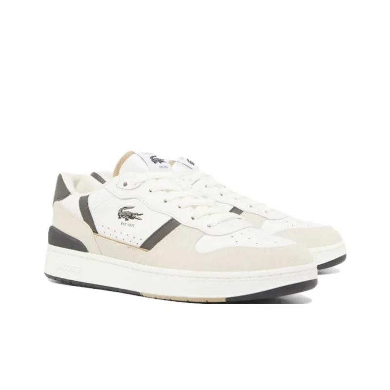 LACOSTE T Clip Slip Resistant Low Top Skateboard Shoes Men's White/Dark Green-1