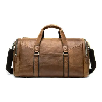 DOSRFINI Genuine Leather Travel Bag Large Size Men's Black/Brown