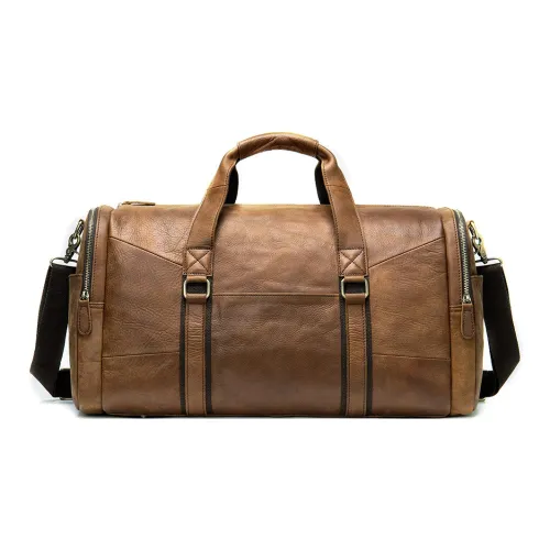 DOSRFINI Genuine Leather Travel Bag Large Size Men's Black/Brown