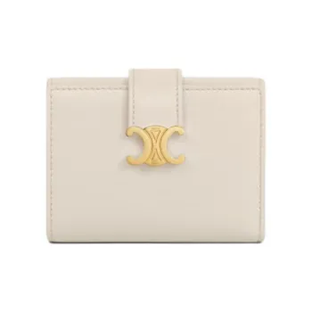 CELINE Cow Leather Wallet Women's Light Beige