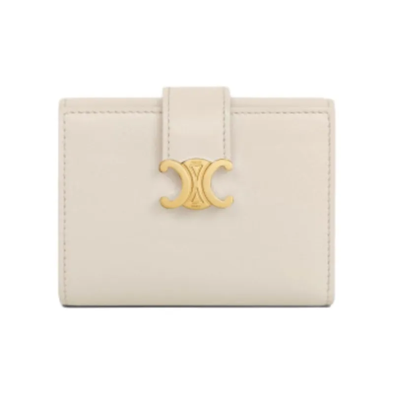 CELINE Cow Leather Wallet Women's Light Beige-0