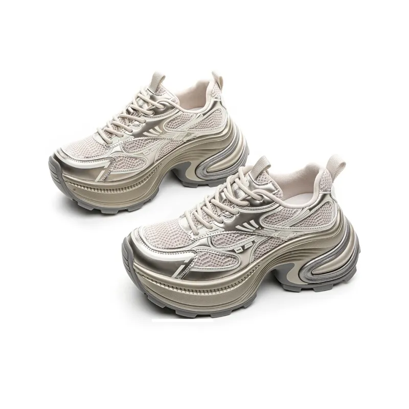 BENZI Chunky Sneakers Women's Low Top Gunmetal Gray/Ancora Red/Champagne-15