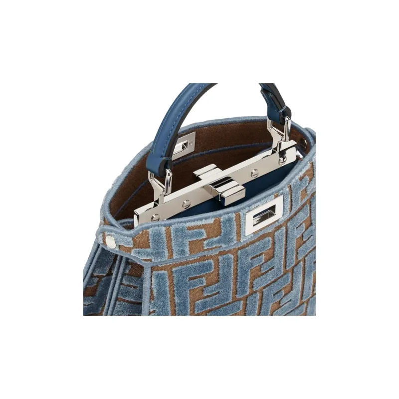 FENDI Peekaboo ISeeU FF Jacquard Velvet Shoulder Bag, Crossbody Bag, Handbag Small Size Women's Light Blue-4