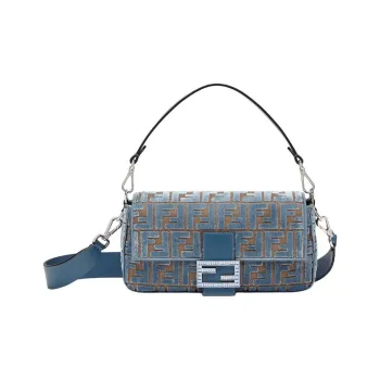 FENDI Baguette Velvet Shoulder Bag Crossbody Bag Handbag Medium Size Women's Light Blue