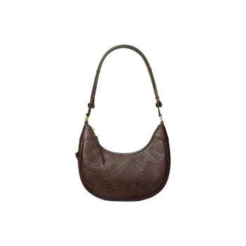 TORY BURCH T Monogram Leather New Moon Shape Handbag, Shoulder Bag Women's Dark Chestnut
