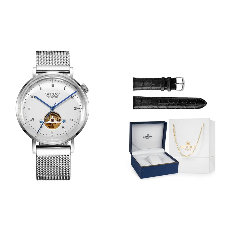 Bestdon Automatic Mechanical Movement Stainless Steel Watchband Men's Watches Black Dial-5