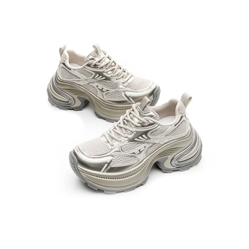 BENZI Chunky Sneakers Women's Low Top Gunmetal Gray/Ancora Red/Champagne-16