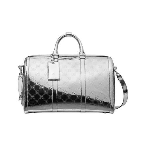 GUCCI Metallic Silver Mirror Finish Effect Fabric Shoulder Bag, Crossbody Bag, Handbag Medium Size Men's Silver