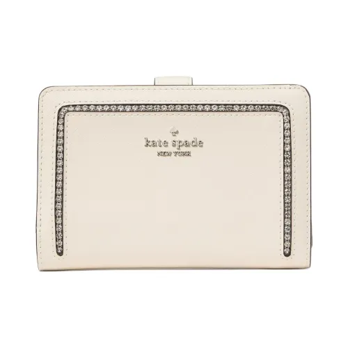Kate Spade Cross-Stitch Leather Wallet Medium Size Women's Protein Cream