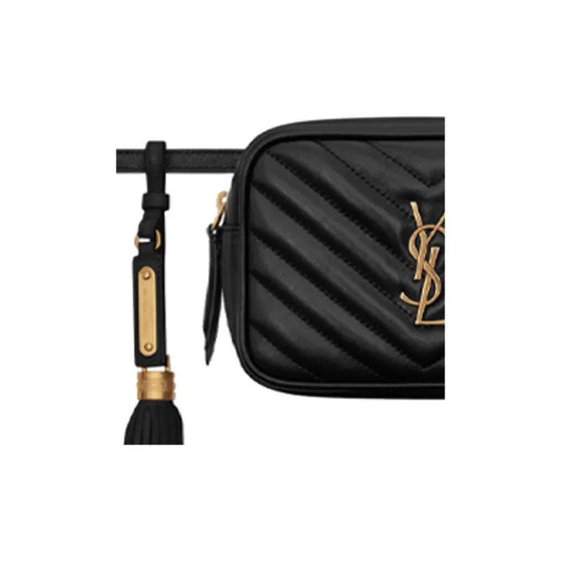 SAINT LAURENT LOU Quilted Leather Patchwork Cow Leather Camera Bag Fanny Pack Women's Black-2
