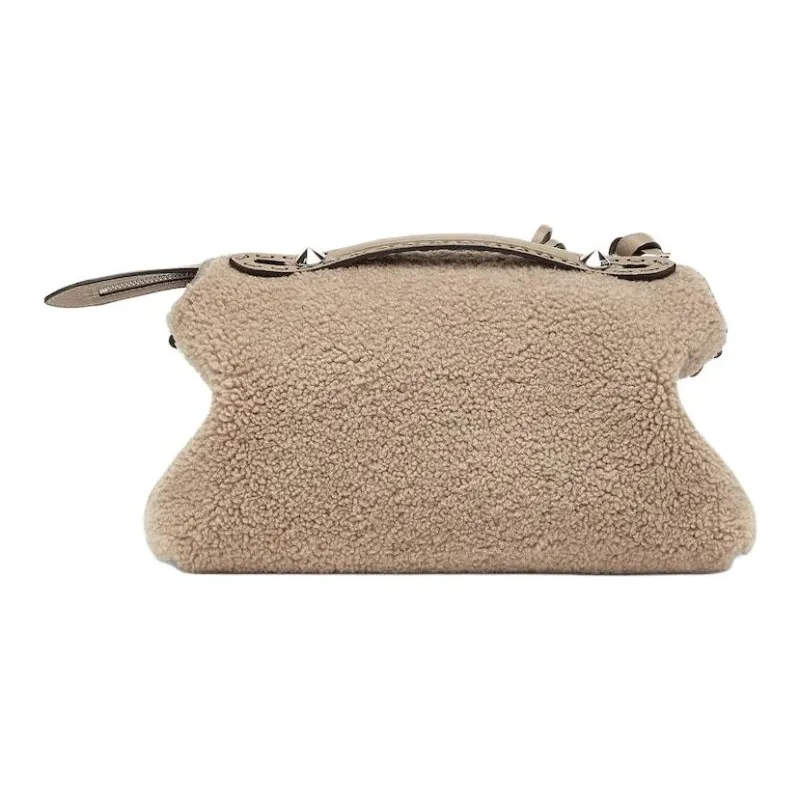 FENDI By The Way Series Sheep Wool, Sheepskin One Shoulder Handbag Medium Size Women's Dove Gray-3