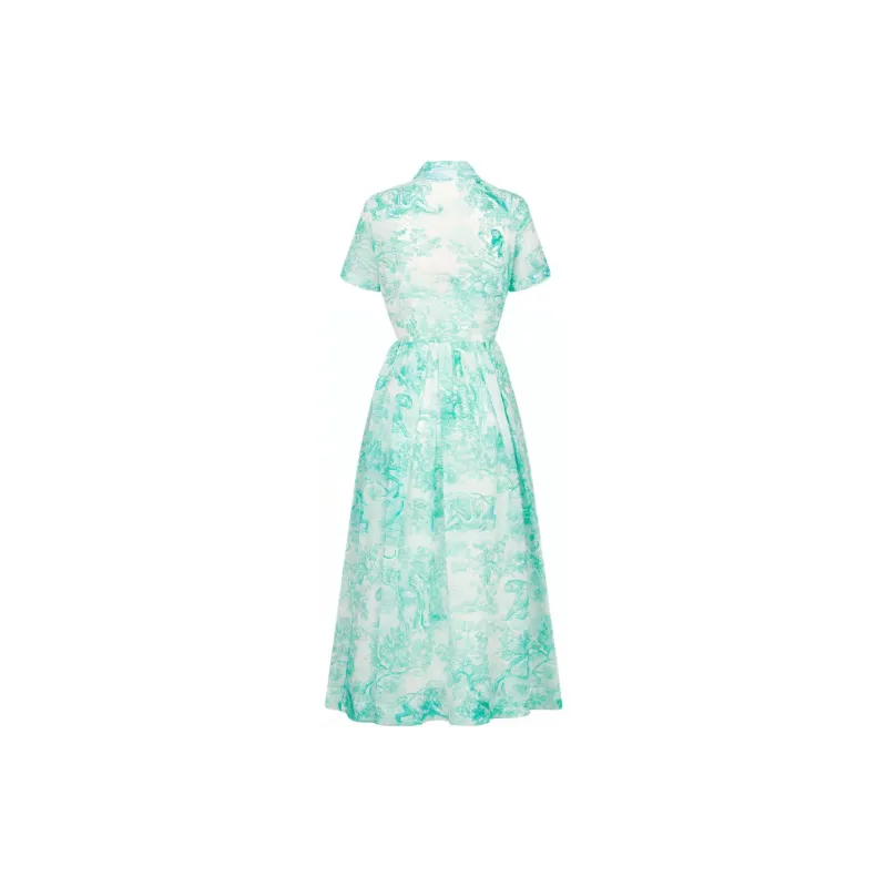 DIOR Short Sleeved Dress Women's Sea Blue-1