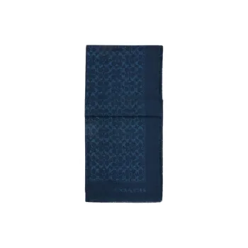 COACH Sheep Wool, Viscose, Polyester, Metal Coated Fiber Knit Scarves Unisex Blue