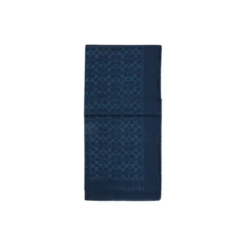COACH Sheep Wool, Viscose, Polyester, Metal Coated Fiber Knit Scarves Unisex Blue