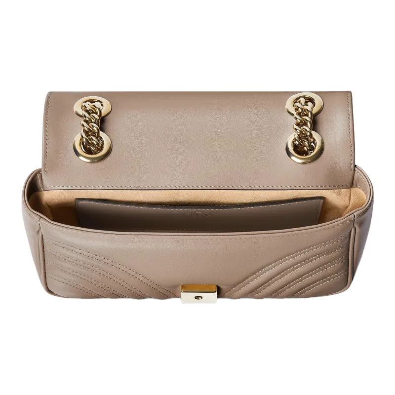 GUCCI GG Marmont Leather Crossbody Bag Shoulder Bag Small Size Women's Taupe-3