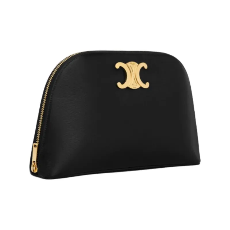 CELINE Triomphe Cow Leather Clutch Women's Black-1