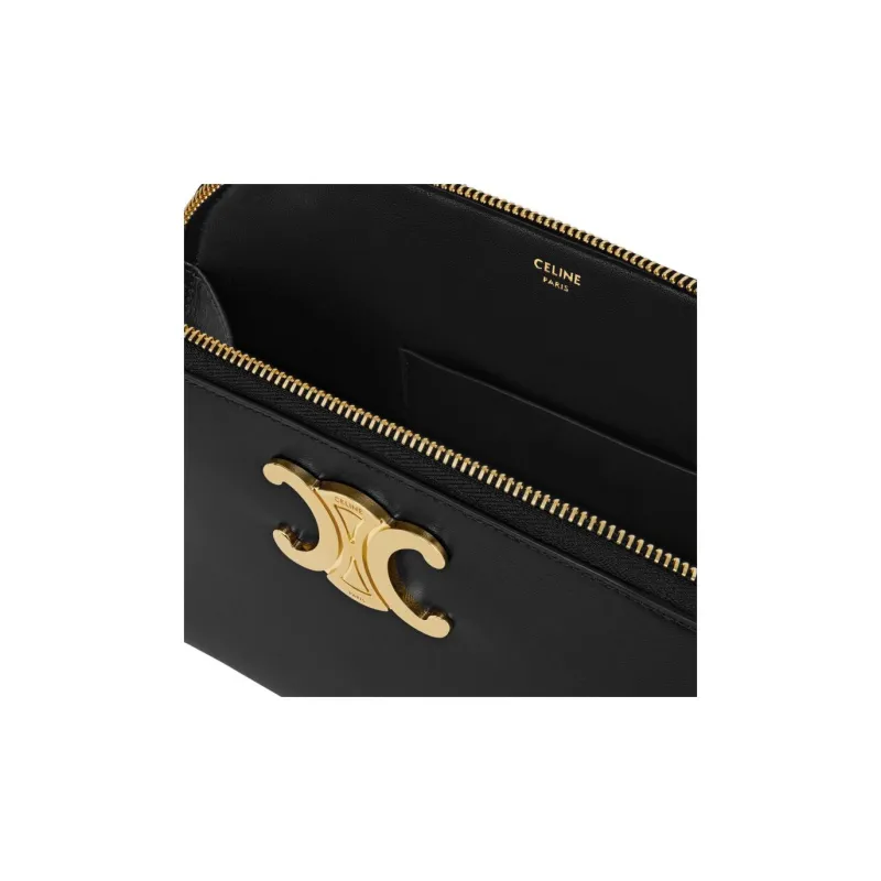 CELINE Triomphe Cow Leather Clutch Women's Black-3