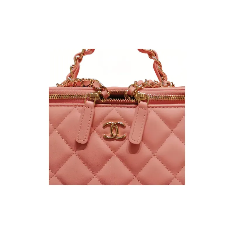 CHANEL Sheepskin Box Bag, Makeup Bag, Handbag, Shoulder Bag, Crossbody Bag Women's Pink-3
