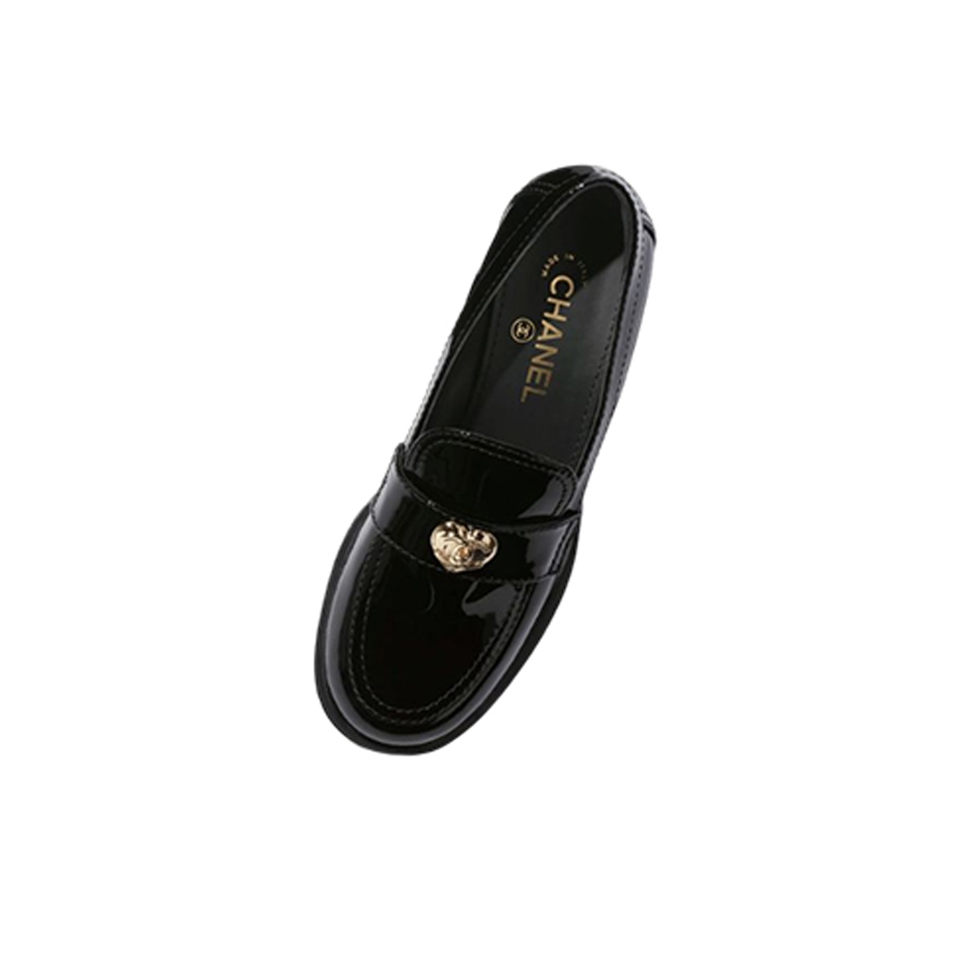 CHANEL Heart Cc 50mm Loafers Black Patent Calfskin Women's