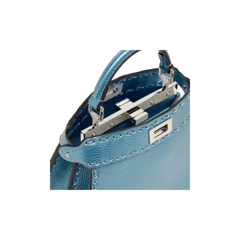 FENDI Peekaboo ISeeU Calfskin Shoulder Bag, Crossbody Bag, Handbag Trumpets Women's Blue-4