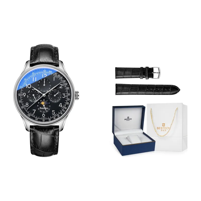 Bestdon Automatic Mechanical Movement Stainless Steel Watchband Watch Men's Watches Black Dial-0