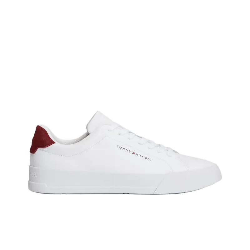 Tommy Hilfiger Trainers Essential Pebble Grain Court Low Top Skateboard Shoes Men's White Red-1