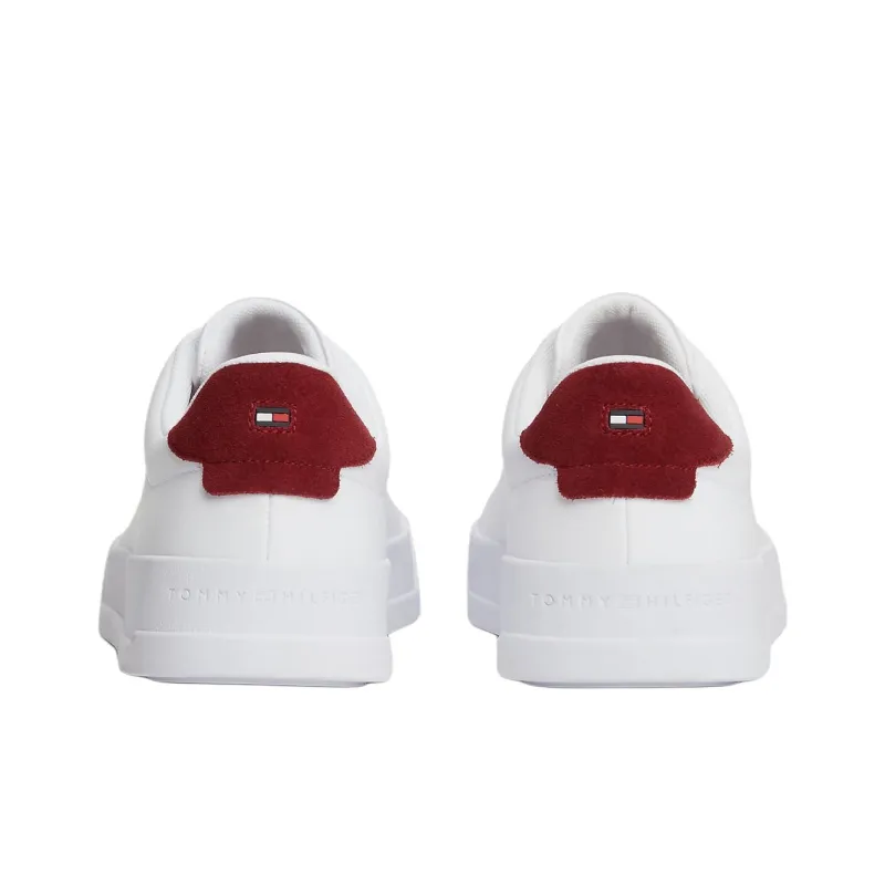 Tommy Hilfiger Trainers Essential Pebble Grain Court Low Top Skateboard Shoes Men's White Red-4